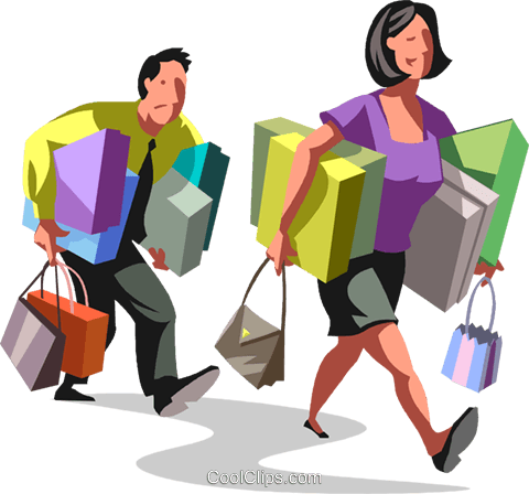 Couple Walking With Packages Royalty Free Vector Clip - Illustration (480x448)