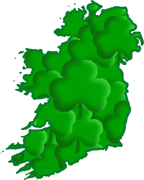 Map Of Ireland, Shamrocks - Map Of Ireland Green (543x648)
