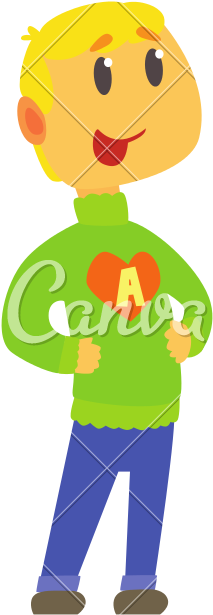 Boy In Knitted Sweater With Letter A In Heart - Turtleneck Kids Vector (800x800)