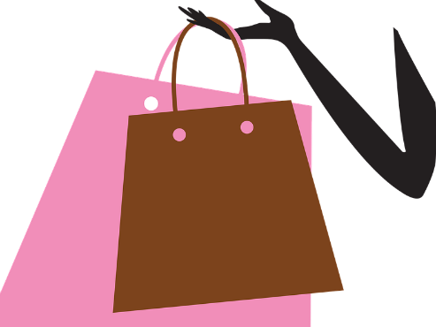 Compradora - Hand With Shopping Bags Png (493x370)