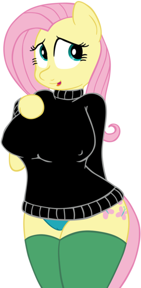 Clothes, Erect Nipples, Female, Fluttershy, Nipple - Cartoon (329x600)