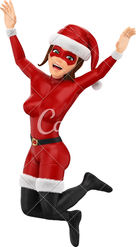 3d Woman Christmas Superhero Jumping For Joy - Saltando De Alegría En Navidad (442x800)