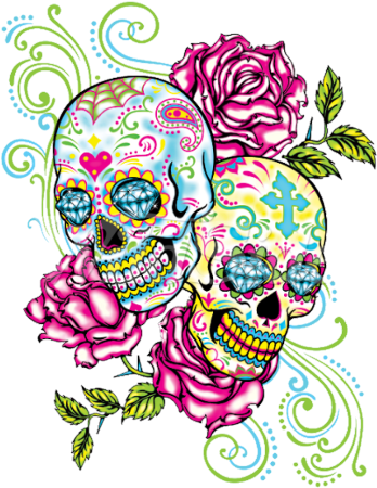 Drawings Of Sugar Skulls And Roses (488x480)