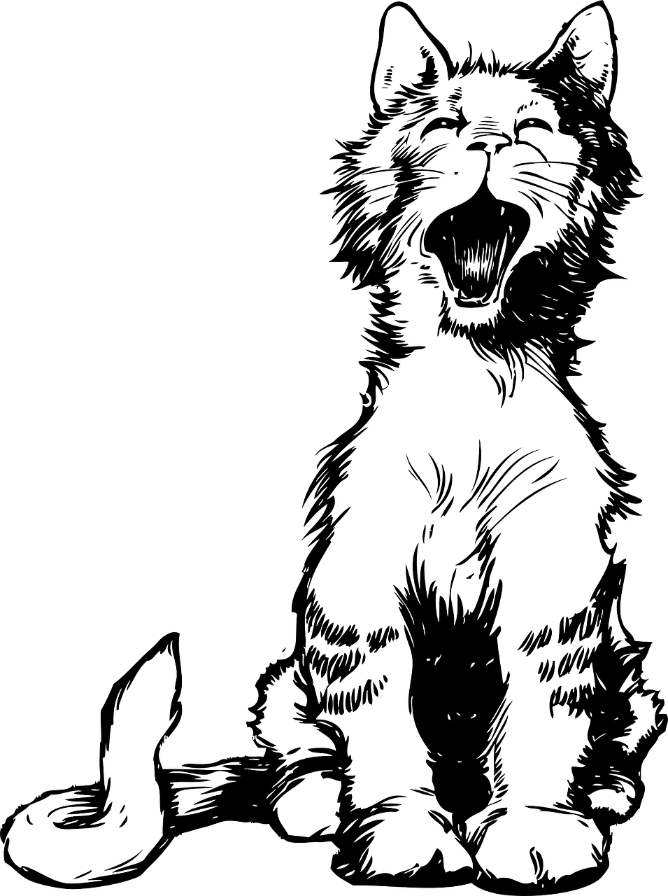 Cat S Meow - Cats Meowing Clipart Black And White (955x1280)
