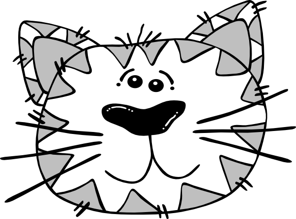Grey And White Cat Face Clip Art - Cat Face Clip Art Black And White (600x443)