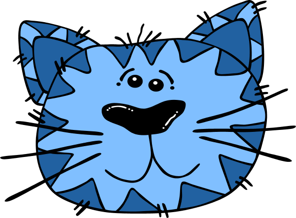 Cartoon Cat Face Clipart - Blue Cat Cartoon Face (600x443)