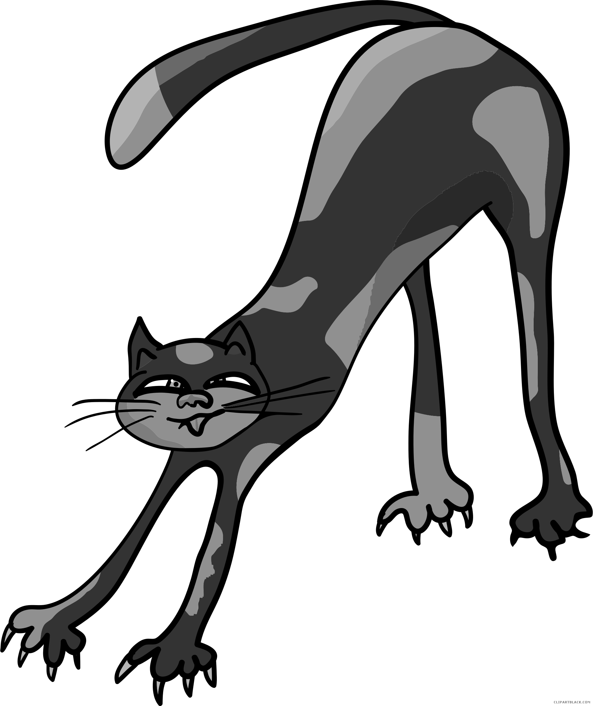 Cartoon Cat Animal Free Black White Clipart Images - Cat Stretching Clipart (2018x2400)
