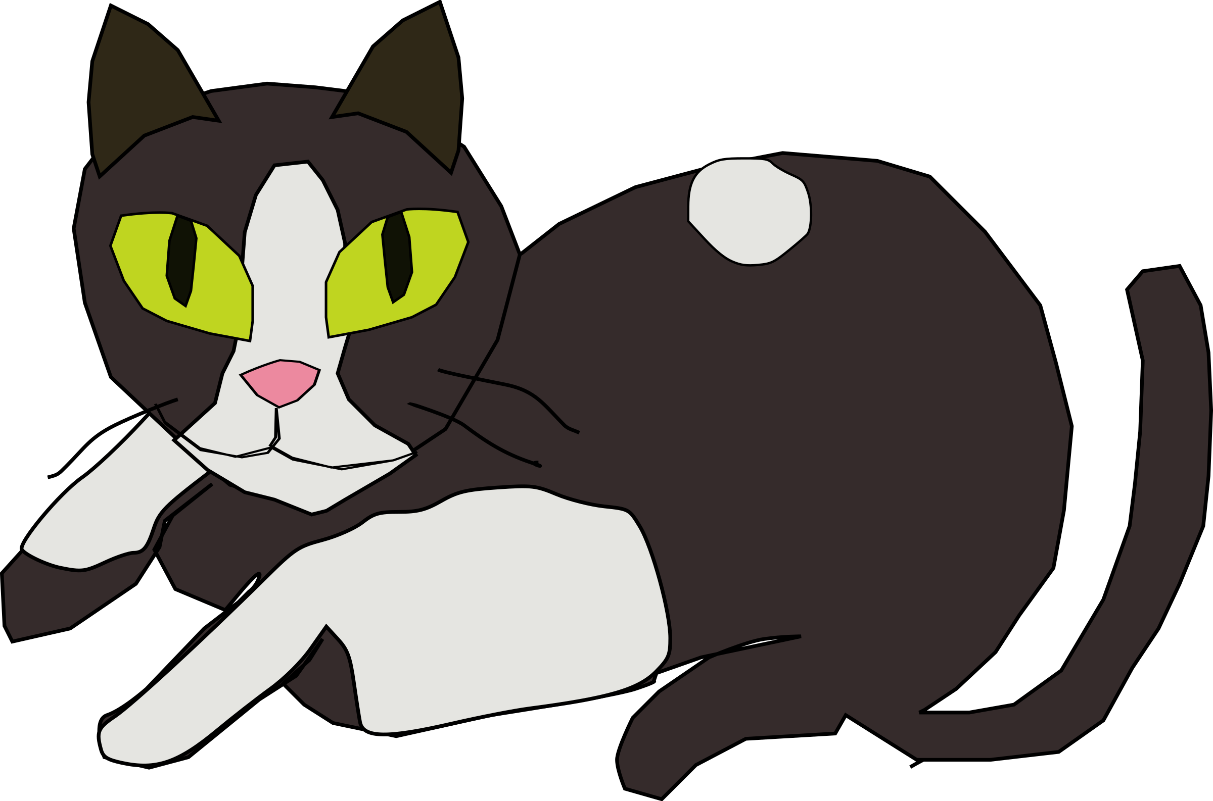 Cat Cartoon Clipart - Black White Stately Cat 1 25 Magnet (2400x1586)