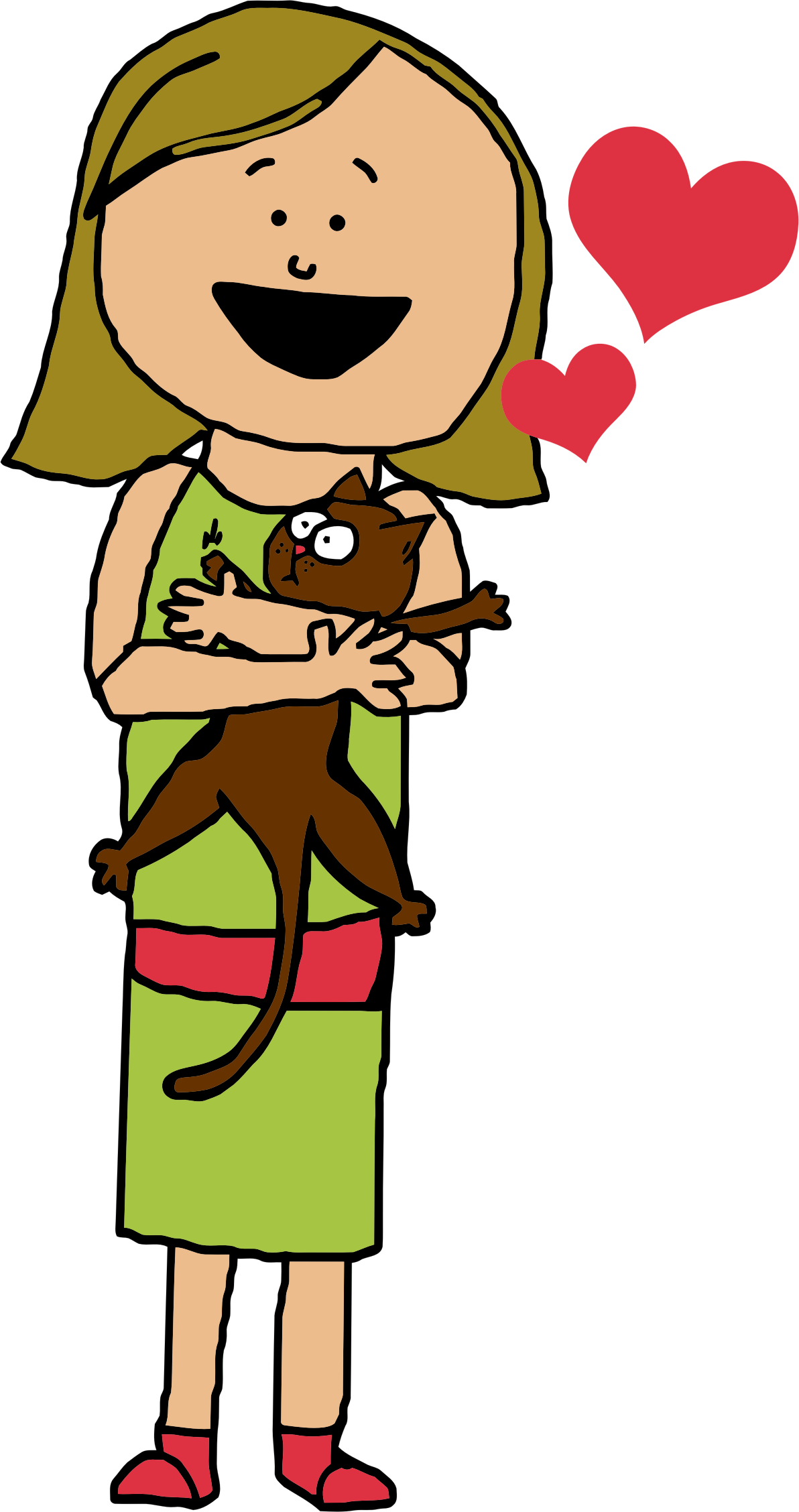 Big Image - Cartoon Girl Hugging Cat (1192x2256)