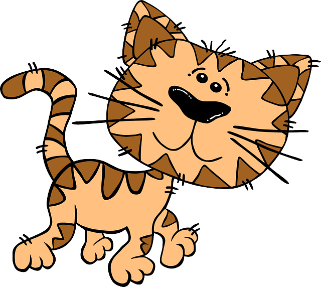Kitten, Cat, Happy, Funny, Cartoon, Animal, Head, Face - Walking Cat Shower Curtain (640x572)