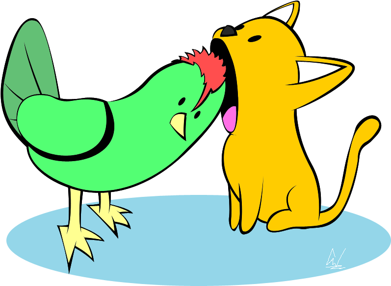 Chicken And Cat By Bit-master - Cat And Chicken Cartoon (872x630)