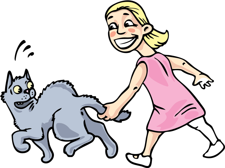 Clipart Kedi Kuyruğu Çeken Yaramaz Kız - Kedinin Kuyruğunu Çeken Çocuk (742x600)