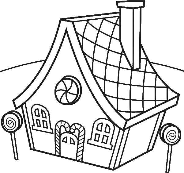 Gingerbread House To Color Pic - Lollipops Coloring Pages (600x600)