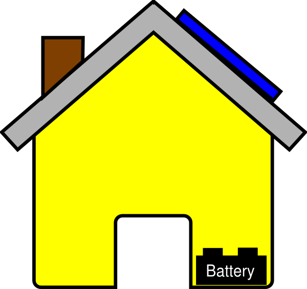 Yellow House With Solar Panel And Battery Clip Art - Battery House (600x565)