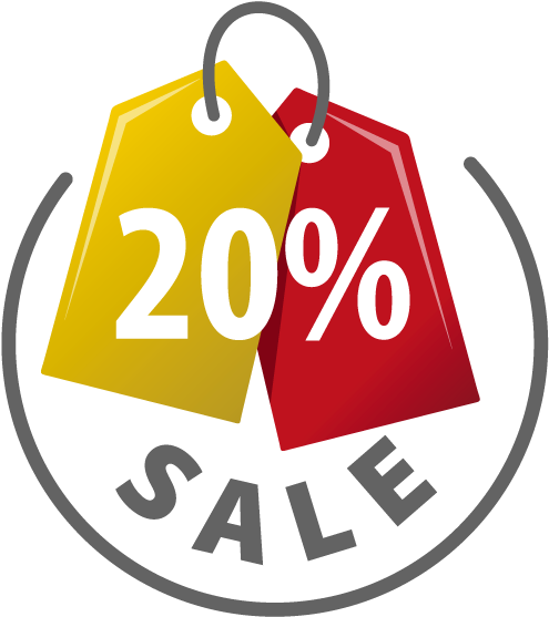Yellow And Red Sale Tag With 20 Percent Discount Sign - 20 Discount Tag Png (520x580)