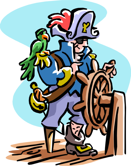 Pirate With Wooden Leg Steers Ship Image - Pirate (552x700)