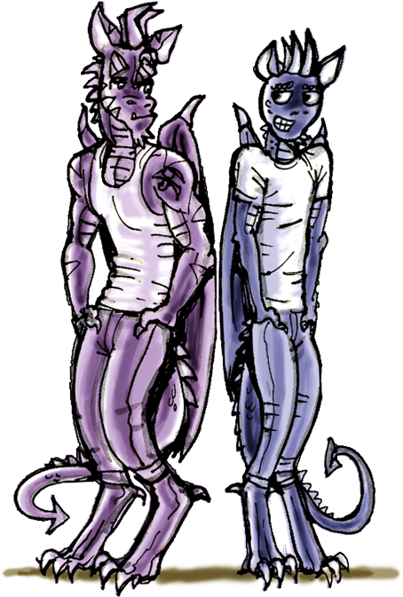 Art Of Dragons Raif And Phil Standing Side By Side - Illustration (500x681)