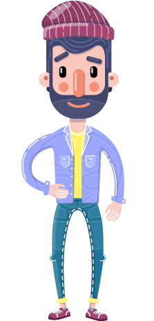 Man With Beard Cartoon Character In Flat Style - Man With Beard Cartoon Character In Flat Style (418x464)