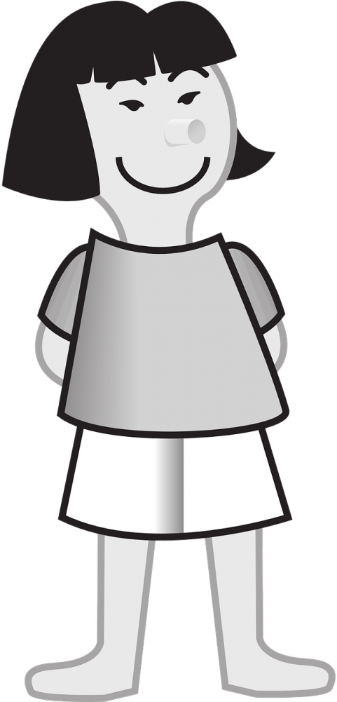 Vector Graphics - Black And White School Girl Clipart (500x1000)