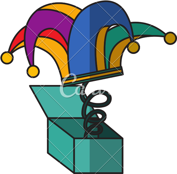Surprise Box With Harlequin Hat - Illustration (800x800)