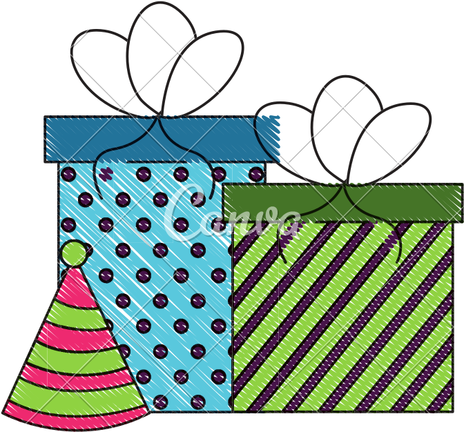 Birthday Gift Boxes And Party Hat Drawing - Birthday Gift Boxes And Party Hat Drawing (800x800)