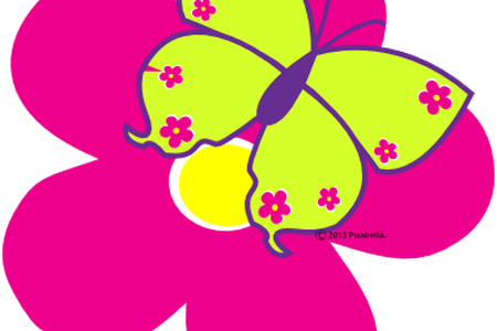 Pink Flower Clipart Butterfly - Clip Art (450x300)