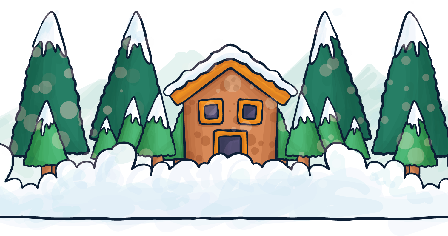 Tree Drawing Hand Painted With Houses Handpainted - رسم بيت في فصل الشتاء (1500x1500)