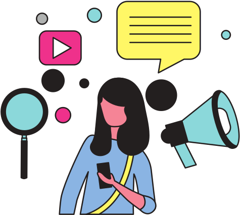 Woman With Mobile Social Media Icons - Woman With Mobile Social Media Icons (550x550)