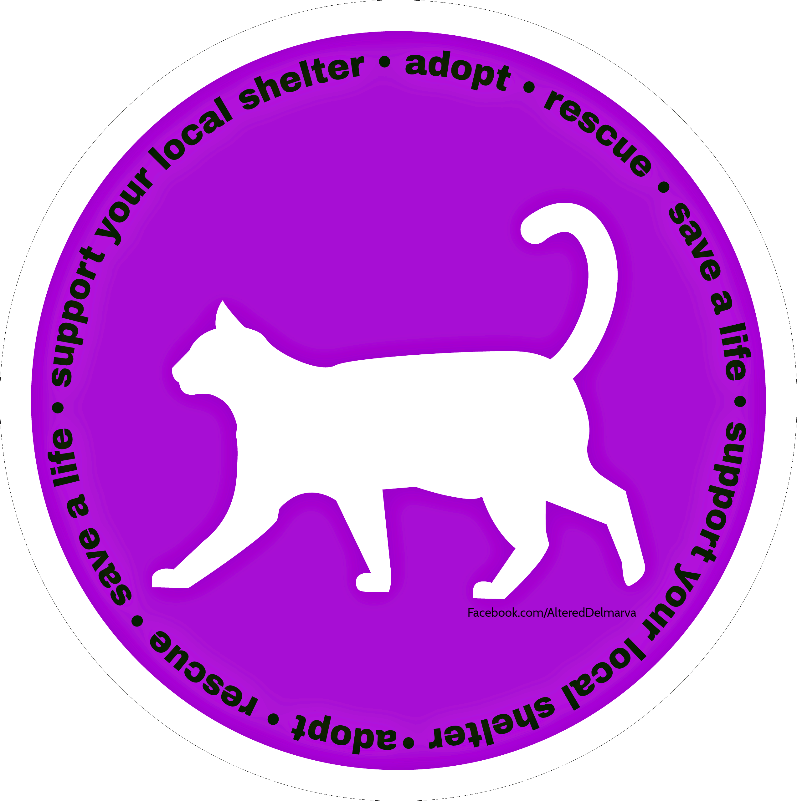 Text Around The Circle Reads "support Your Local Shelter - Cat White Silhouette Png (2546x2561)