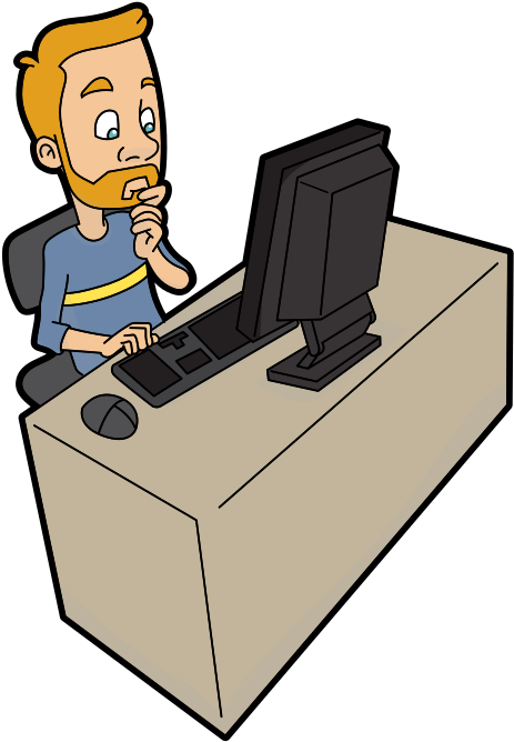 Cartoon Man Doing Research Using A Computer - Cartoon Using Using Computer (593x767)