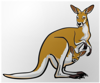 Poster Rote Känguru Frau Mit Joey Im Beutel • Pixers® - Female Red Kangaroo With Joey (400x400)