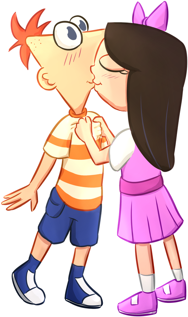 Phineas And Isabella By Foxhatart - Isabella Kissing Phineas A Lot (716x1116)