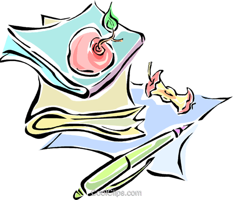 Schule, Apfel, Stift Vektor Clipart Bild - Schule, Apfel, Stift Vektor Clipart Bild (480x412)
