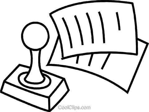 Rubber Stamp With Papers Royalty Free Vector Clip Art - Line Art (480x360)