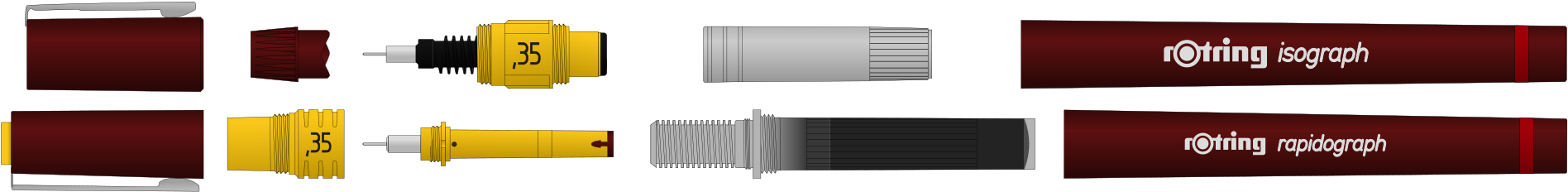 Disassembled Rotring Isograph And Rapidograph Technical - Disassembled Rotring Isograph And Rapidograph Technical (2000x357)