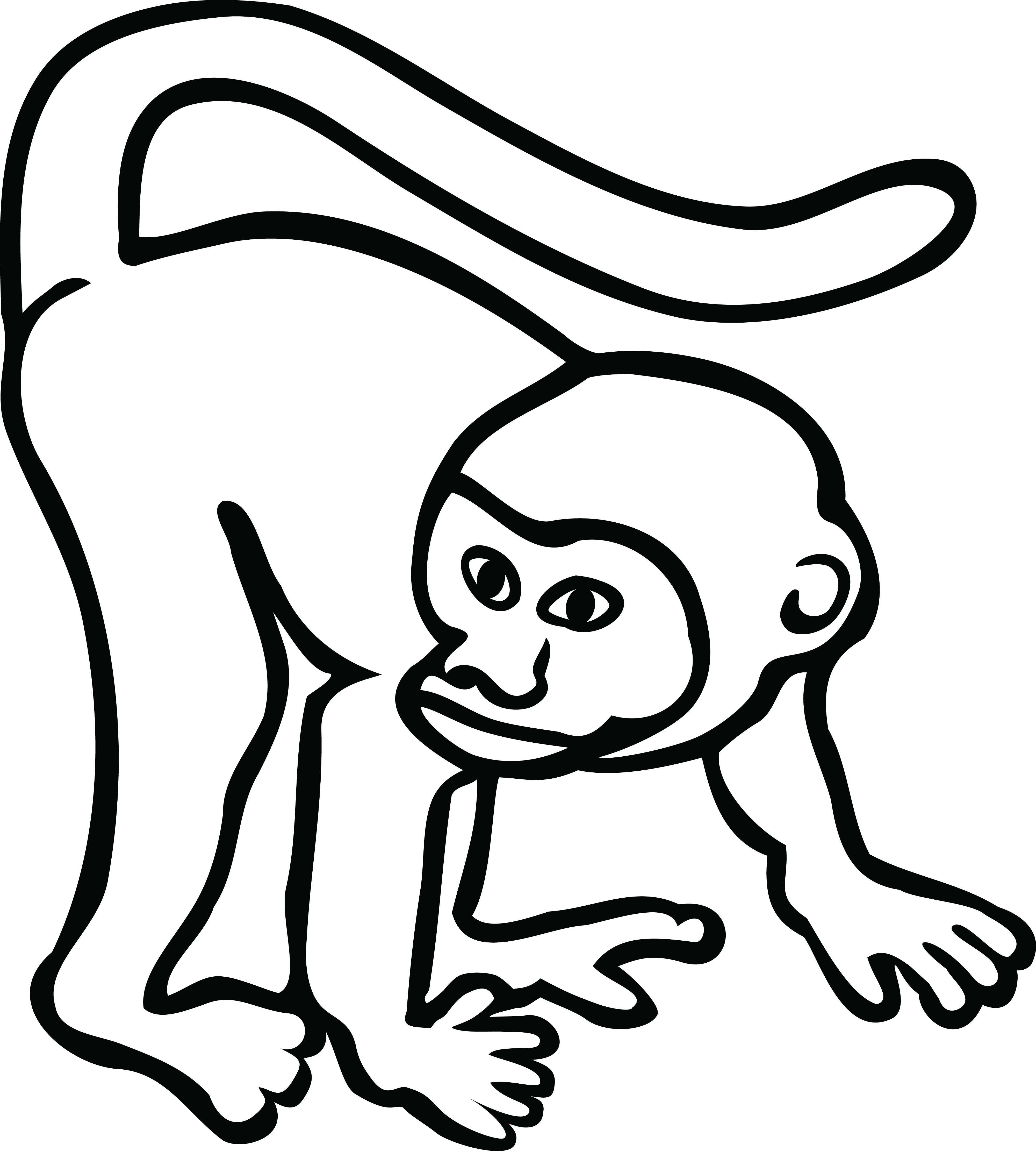 Free Clipart Of A Monkey - Gambar Monyet Hitam Putih (4000x4442)