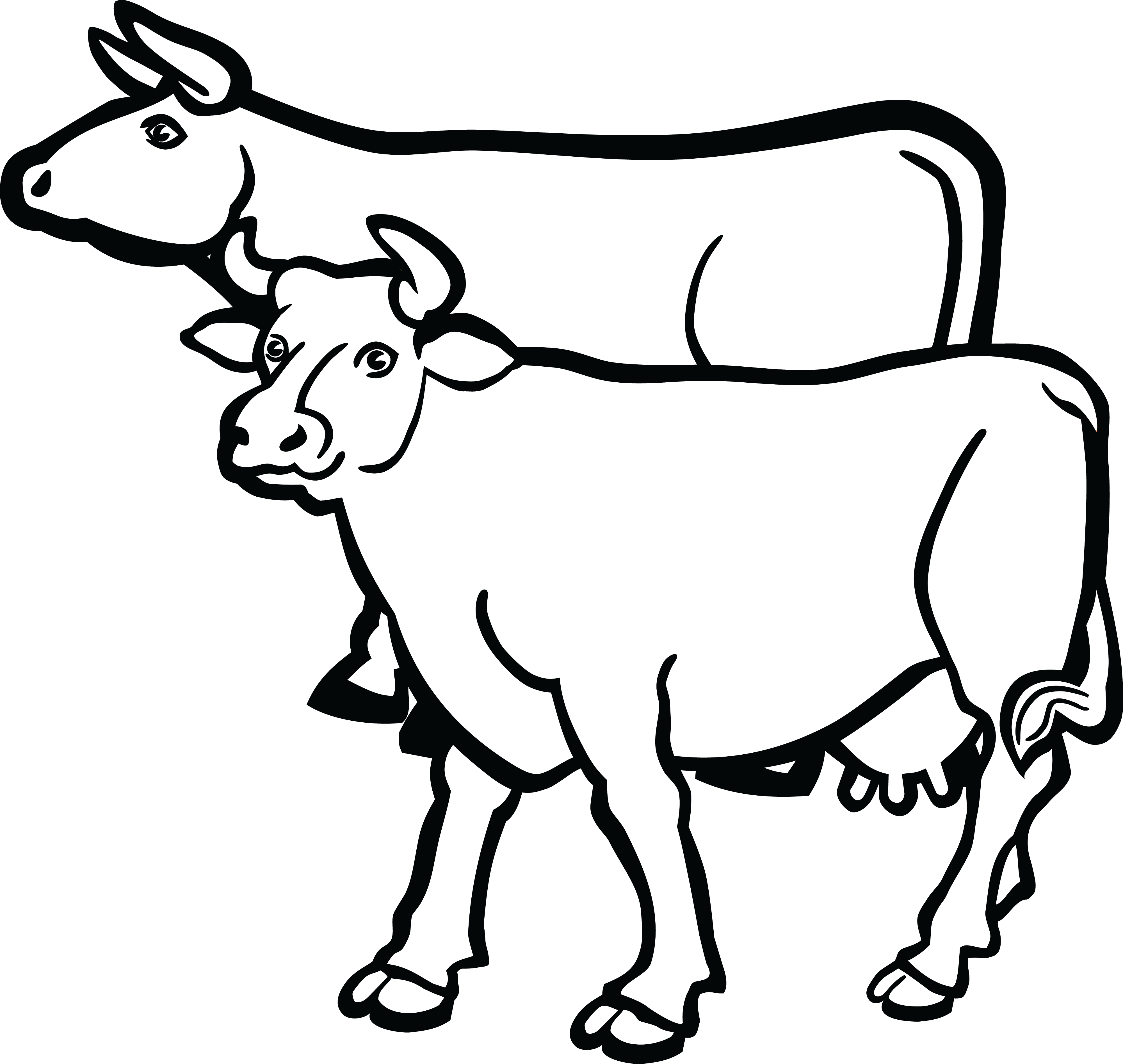 Free Clipart Of A Pair Of Cows - Clip Art Black And White Pair Animals (4000x3790)