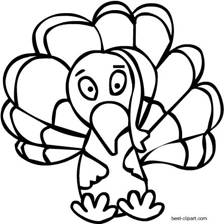Free Black And White Cartoon Turkey Clip Art - Cartoon (450x450)