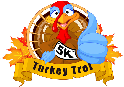 Turkey Trot 5k - Thanksgiving Turkey Serving Pumpkin Greeting Card (483x376)