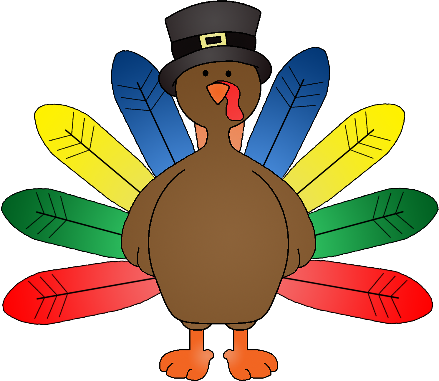 Thanksgiving Turkey Clip Art - Turkey With Colored Feathers (1521x1340)