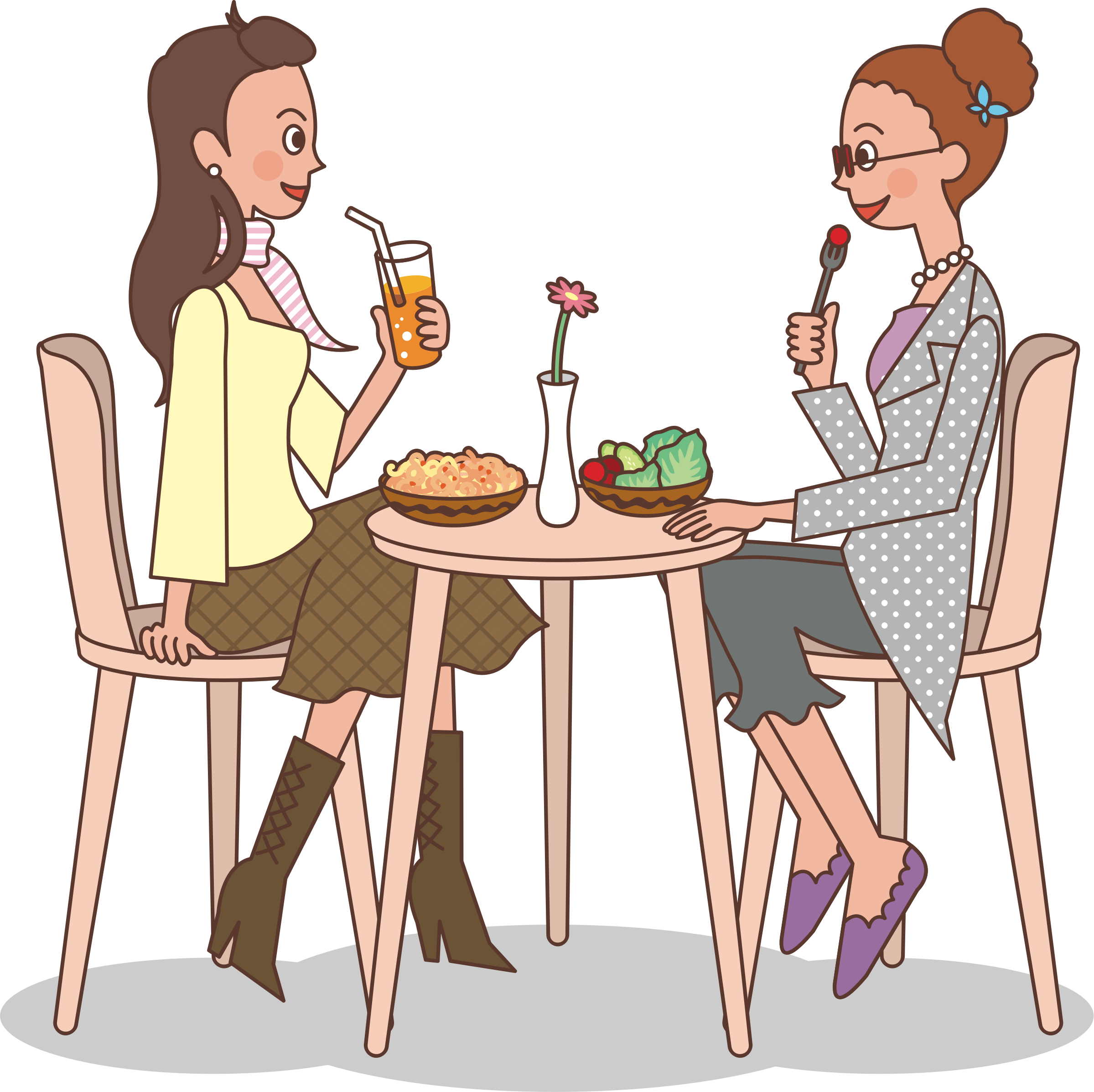 Обеденный женщина. Подруги болтают. Иллюстрация подруги в кафе. Обедать рисунок. Кафе иллюстрация.