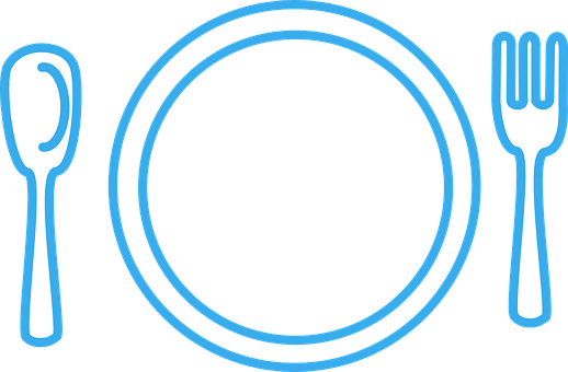Plate Fork Spoon Outlines Blue Restaurant - Plate Setting Clipart (518x340)