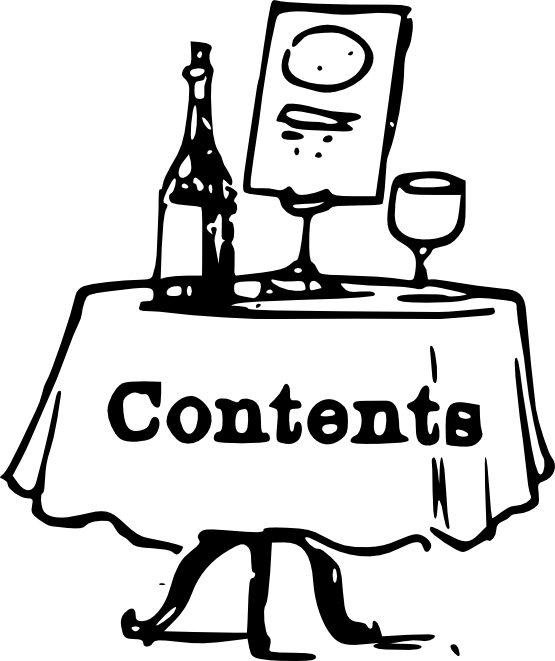 Contents On A Table Black White Line Art 555px - Table Of Content Clipart (555x661)