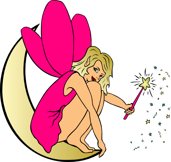 Pink Fairy On Moon Clip Art At Clker - Clipart Diwata (600x568)