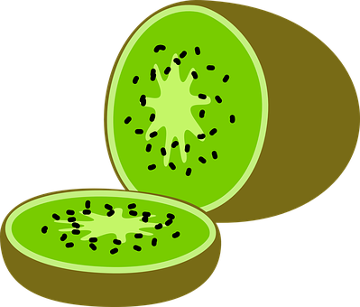 Kiwi Fruit Slice Sliced Cut Green Seeds Sk - Kiwi Clipart (399x340)