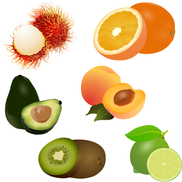 3 Of 4 Fruit Set Drawing 3d Stock, Fruit Logo, Set - Drawing (640x640)