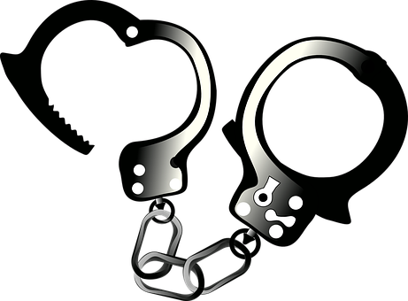 Handcuffs Cuffs Arrest Law Security Prison - Open Handcuffs Clipart (461x340)