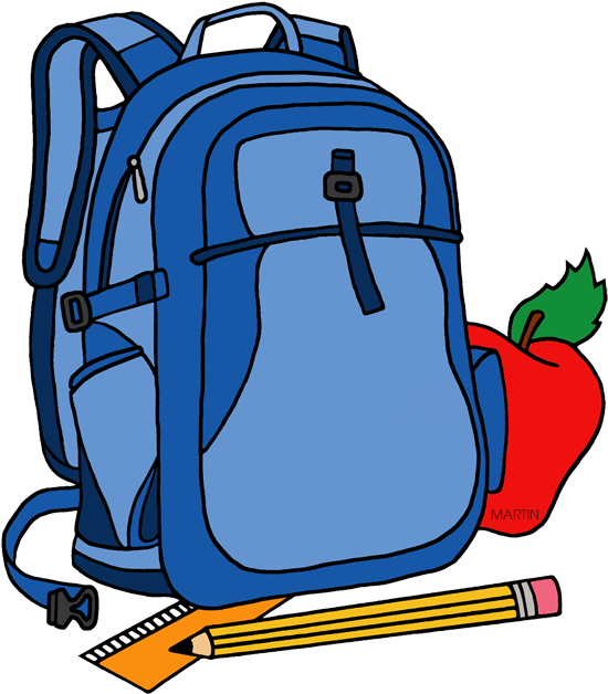 School Clip Art By Phillip Martin Backpack - Clipart School Backpack (570x648)