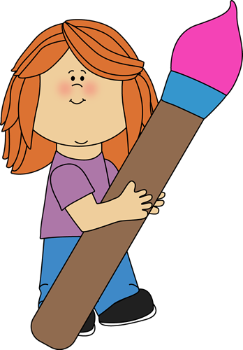 Girl Holding A Giant Paint Brush - French School Clipart (348x500)