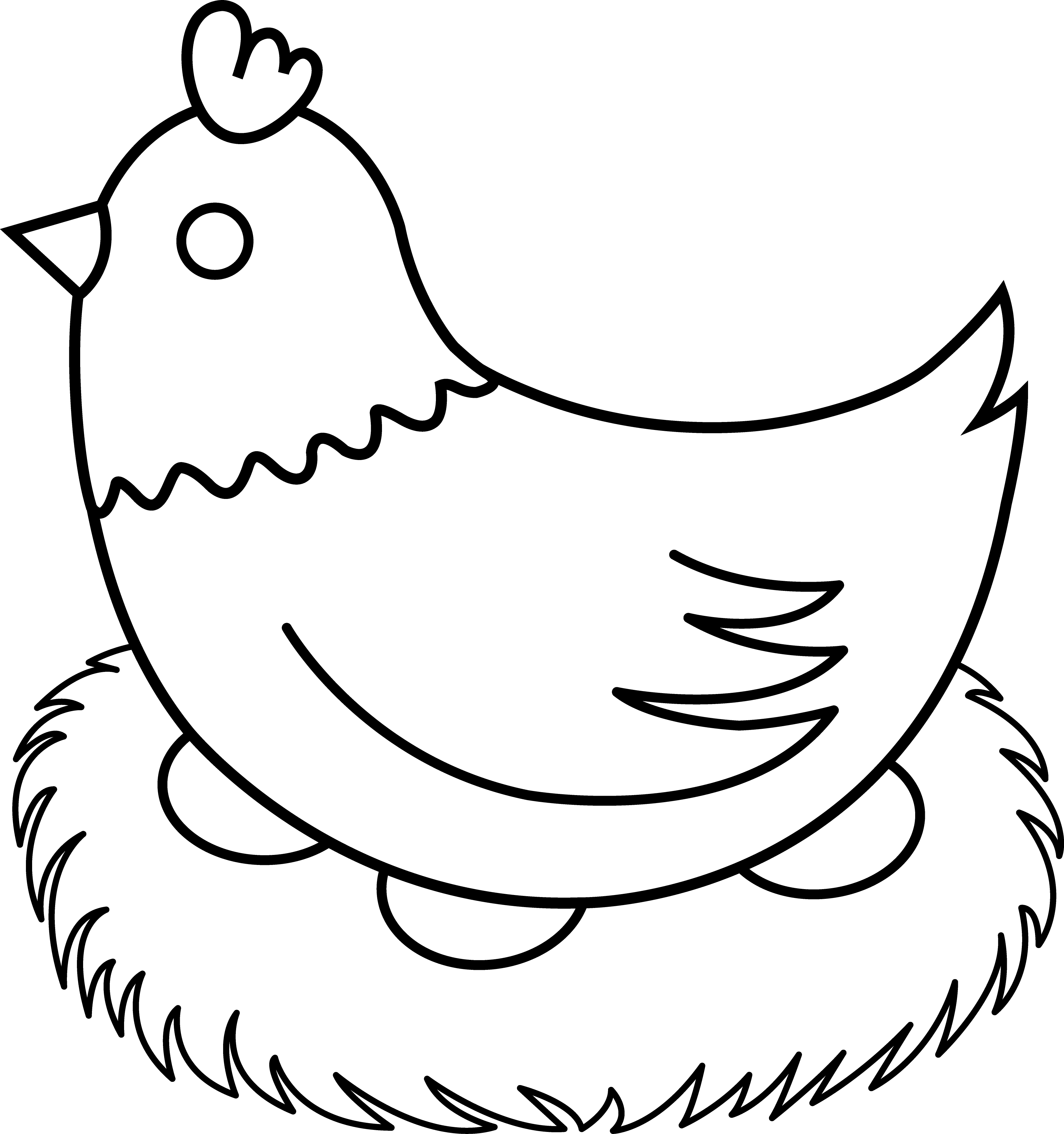 Nest Clipart Hen On - Hen Clipart Black And White (3610x3848)